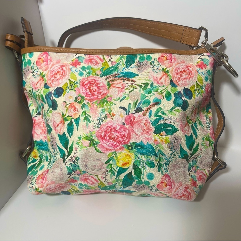 Rosetti Leather Handbag, Spring Flowers Crossbody, Large Floral Purse Co… - Picture 2 of 8